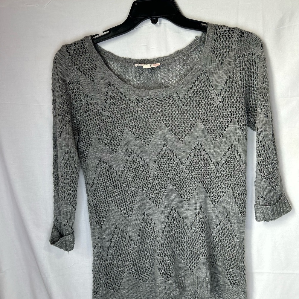 Pink Republic Gray Crew Neck Sweater with Chevron Pattern